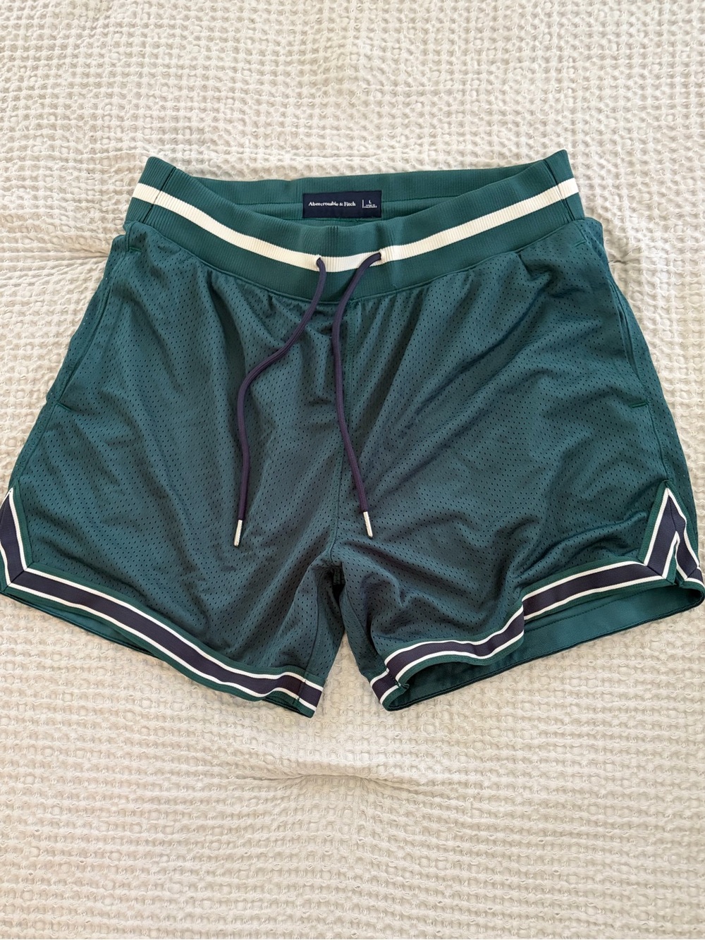Vintage Abercrombie & Fitch Forest Green Mesh Athletic Shorts with White Trim